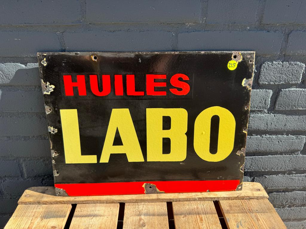 Vintage Emaille Reclamebord "HUILES LABO" - Olie, Ophalen of Verzenden