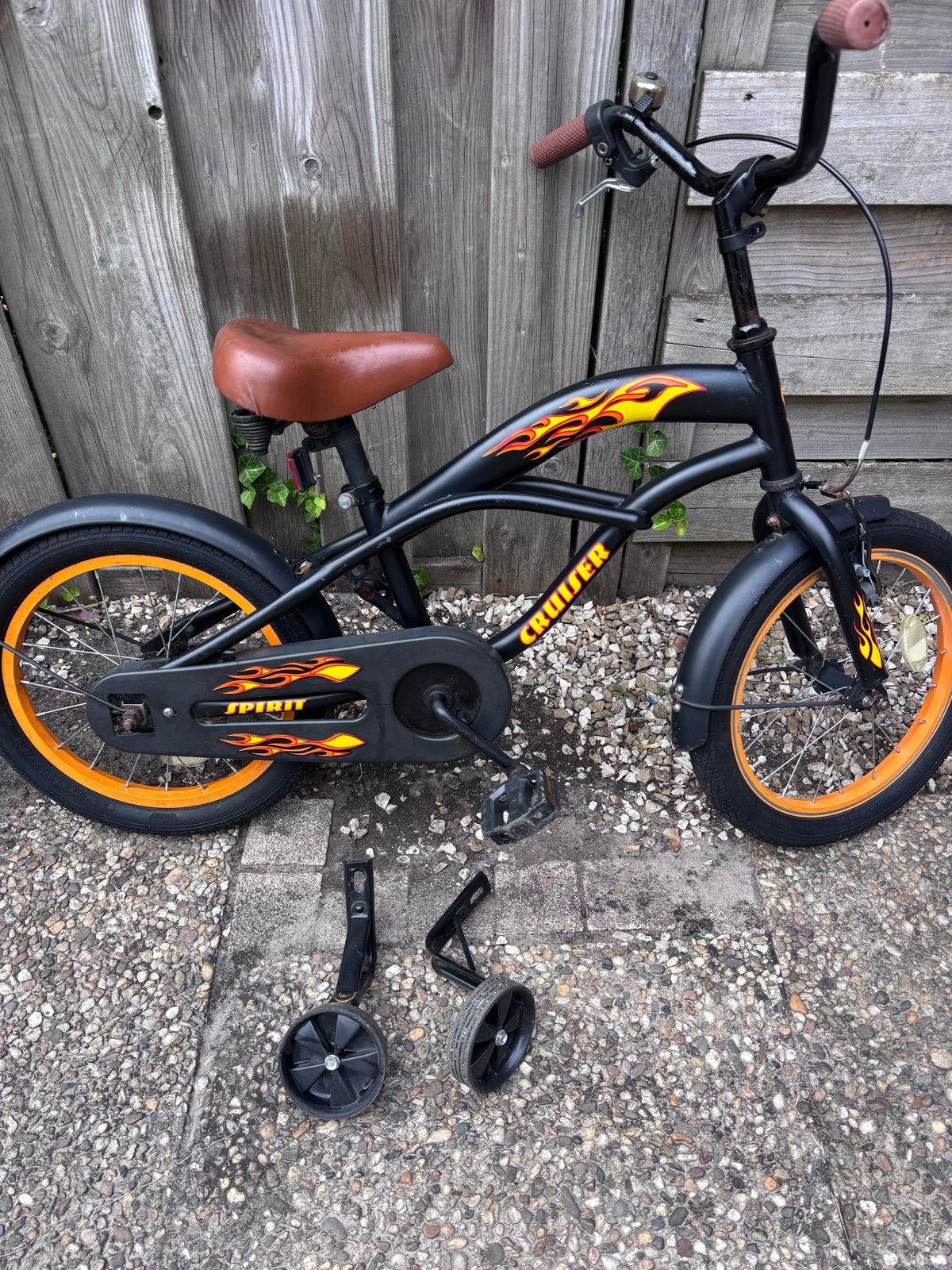 Spirit Cruiser kinderfiets 16 inch met zijwieltjes, Ophalen, Zijwieltjes, Velgrem, 16 tot 20 inch