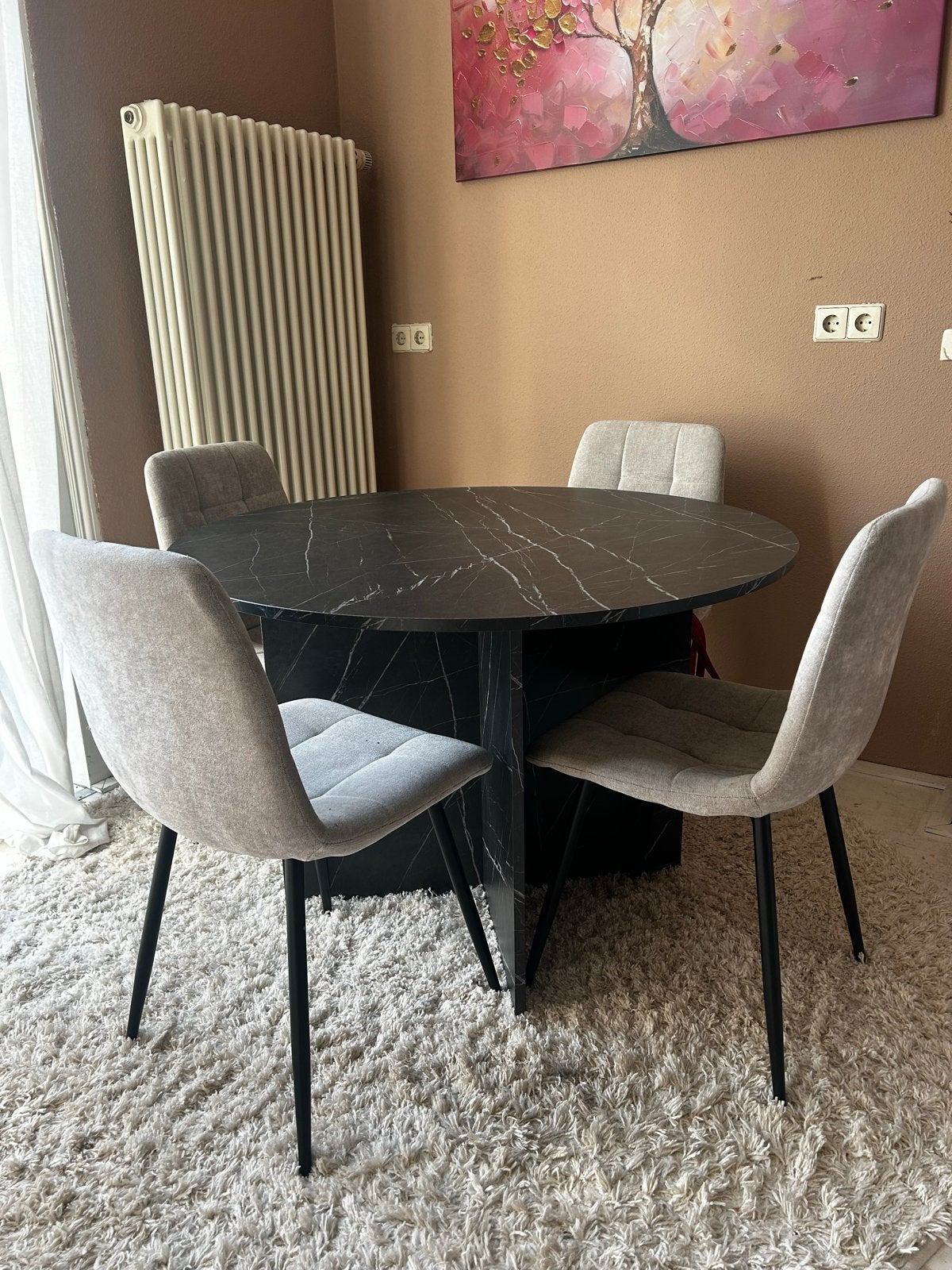 Eettafel KRONDAL (Jysk) + Eetkamerstoelen Lier (Woonexpress), Ophalen, Overige materialen, 100 tot 150 cm, Rond