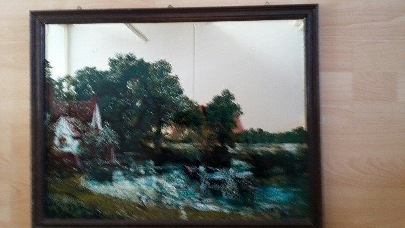 glasschilderij uit de jaren 70 retro is back, Antiek en Kunst, Kunst | Schilderijen | Klassiek, Ophalen, Landschap, Vintage, Overige technieken