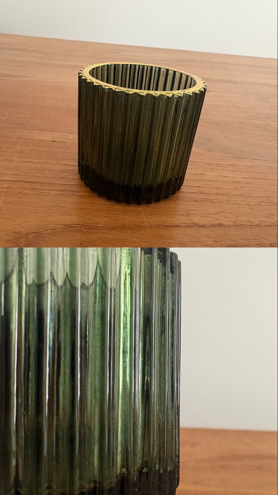 Groene geribbelde glazen theelichthouder/potje, Ophalen of Verzenden