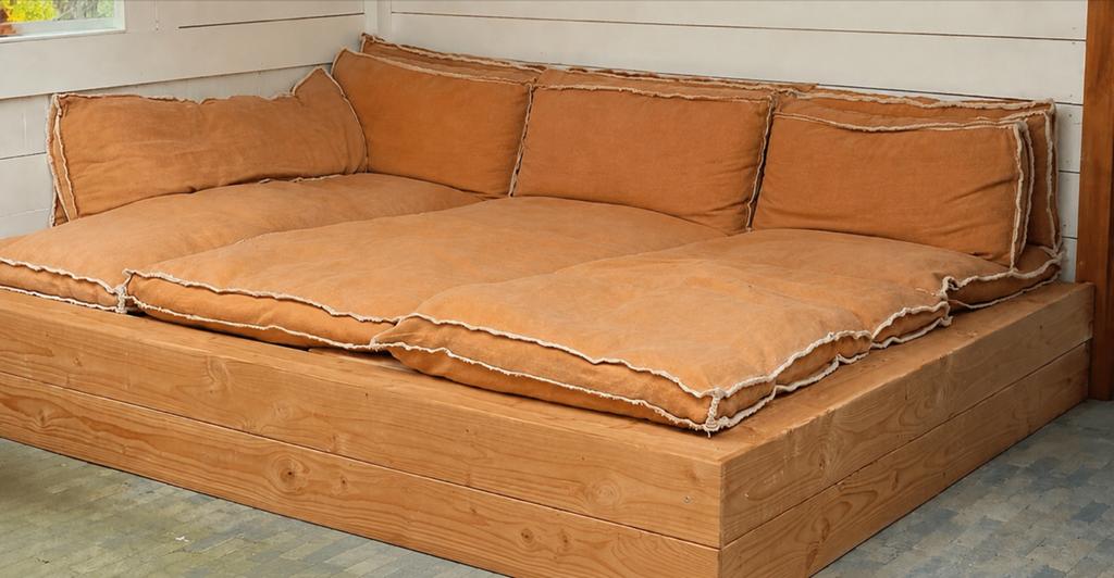 Set Mellow Yellow Palletkussens - Zitkussen en Rugkussen, Huis en Inrichting, Woonaccessoires | Kussens, Ophalen, Gebruikt, Oranje
