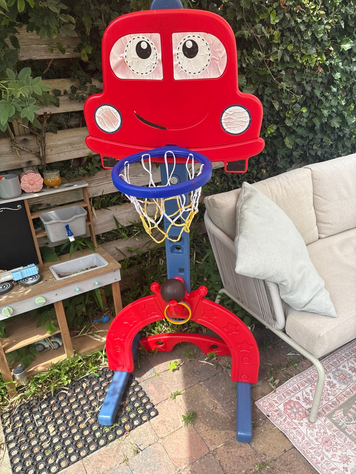 Basketbalnet met ringgooi spel en balletje, Ophalen, Gebruikt