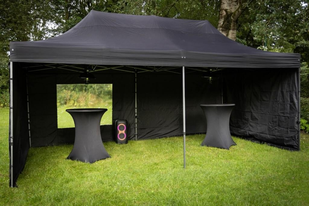 Easy Up Partytent 3x4,5m met zijwanden - Zwart, Ophalen, Gebruikt, Opvouwbaar, Partytent