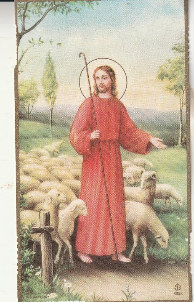 Vintage devotieprentje van Jezus als de Goede Herder, Ophalen of Verzenden, Zo goed als nieuw, Kaart of Prent, Christendom | Katholiek