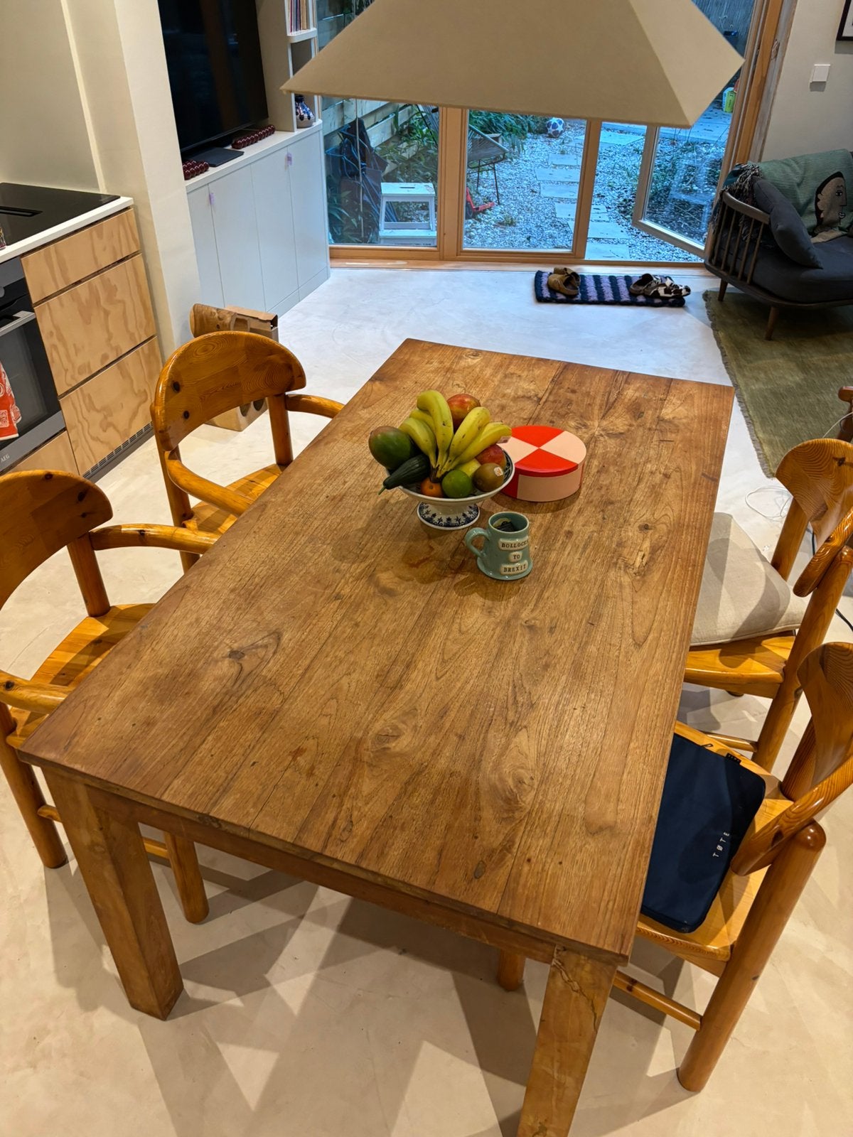 Solid oak farmhouse table, lovely patina!, Ophalen, Gebruikt, 4 tot 6 stoelen