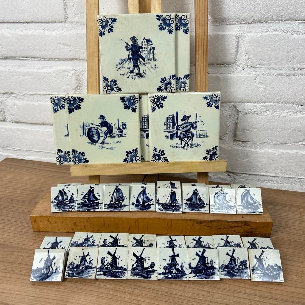 Partij Delftse blauwe tegels, diverse formaten, Antiek en Kunst, Antiek | Wandborden en Tegels, Ophalen of Verzenden