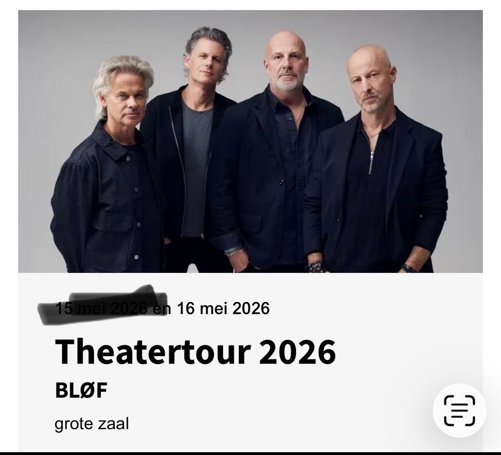 2 Tickets Bluf , naast elkaar Chassé Breda 16  mei ‘26, Tickets en Kaartjes, Concerten | Overige, Twee personen, Mei