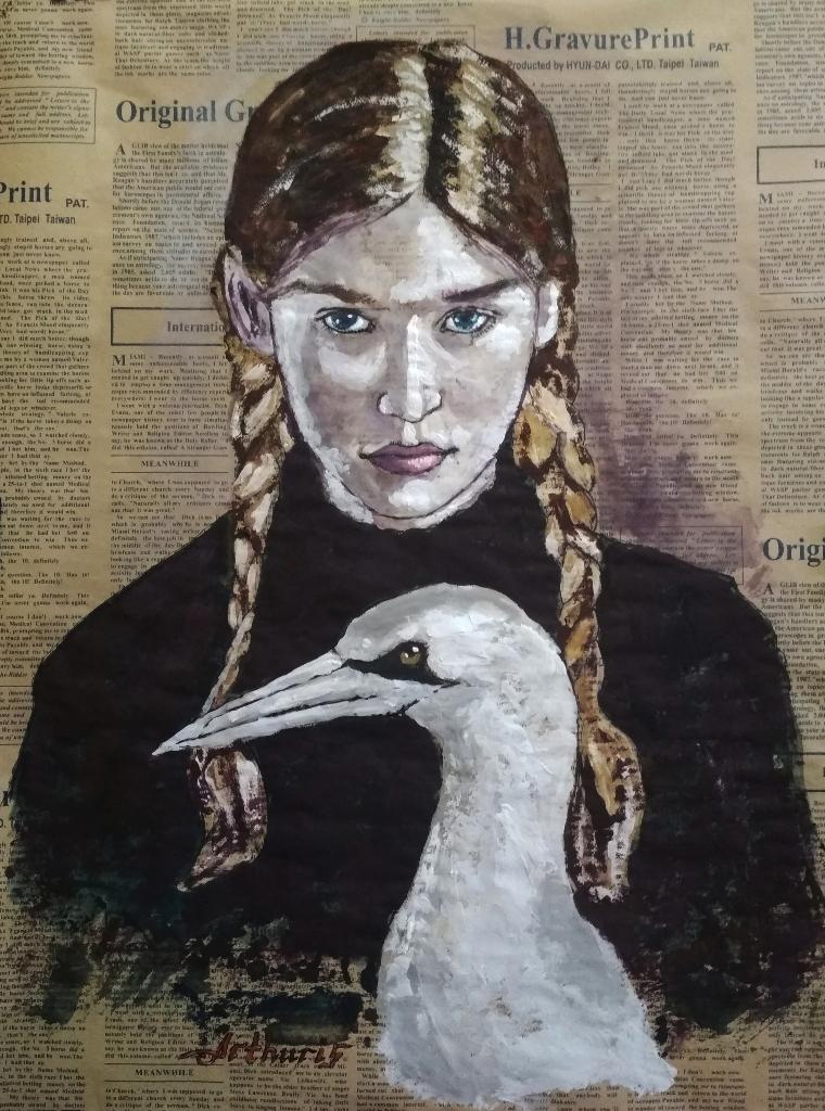 "Meisje en vogel" Een origineel schilderij, Verzenden