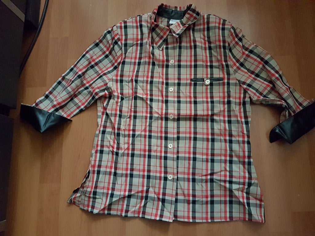 Leuke blouse Burberry ruit van Gulcin met leren details - M, Ophalen of Verzenden, Zo goed als nieuw, Maat 38/40 (M), Beige