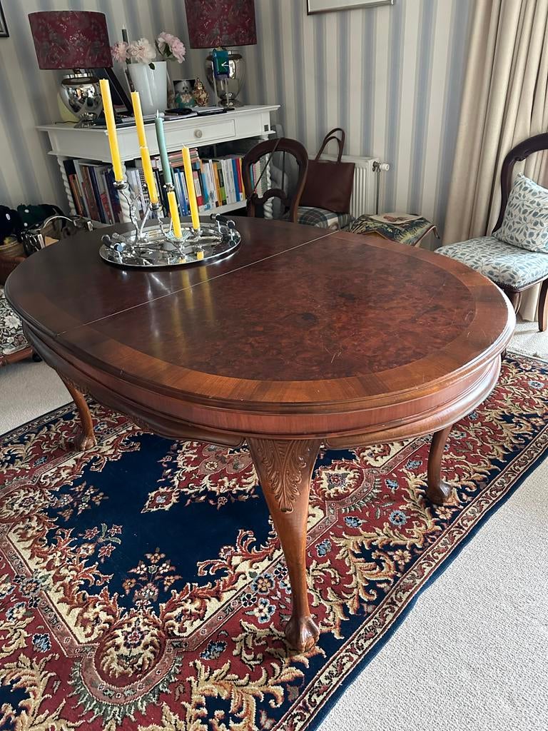 Antieke uitschuifbare eettafel, wortelnoten, Ophalen, Gebruikt, Klassiek, 50 tot 100 cm