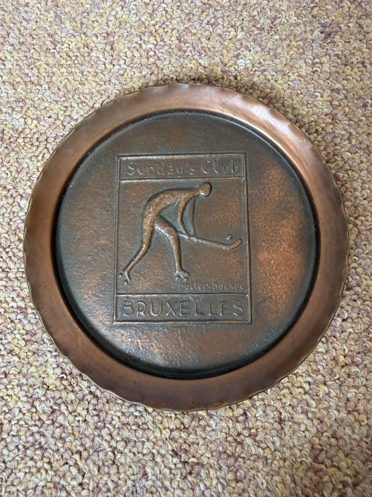 Vintage Koperen Plaquette Sunday's Club Bruxelles Hockey, Antiek en Kunst, Antiek | Koper en Brons, Ophalen of Verzenden, Koper