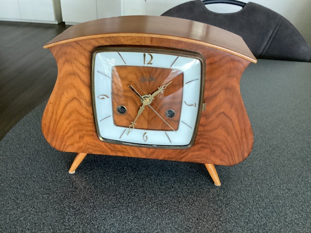 Nostalgisch Oud teak houten Schoorsteenklokje "Quartz ", Ophalen of Verzenden