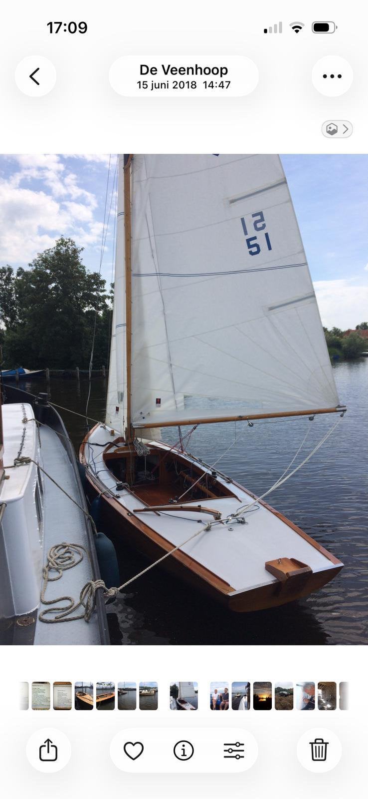 Prachtige 22m2 zeilboot houten boot, Watersport en Boten, Ophalen, Gebruikt, Fok, 4 pk