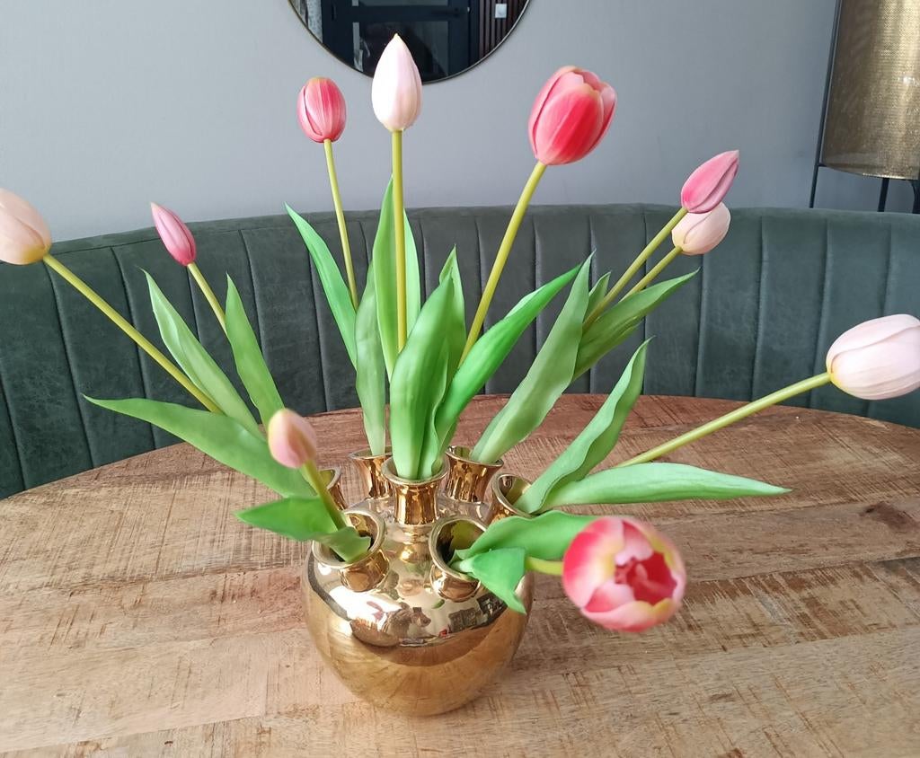 Gouden tulpen vaasje, Huis en Inrichting, Woonaccessoires | Vazen, Ophalen, Overige materialen, Overige kleuren, Zo goed als nieuw