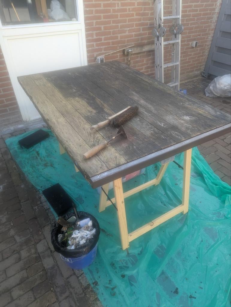 Zware tuintafelblad zonder poten GRATIS, Ophalen of Verzenden, Gebruikt, Rechthoekig, Hout
