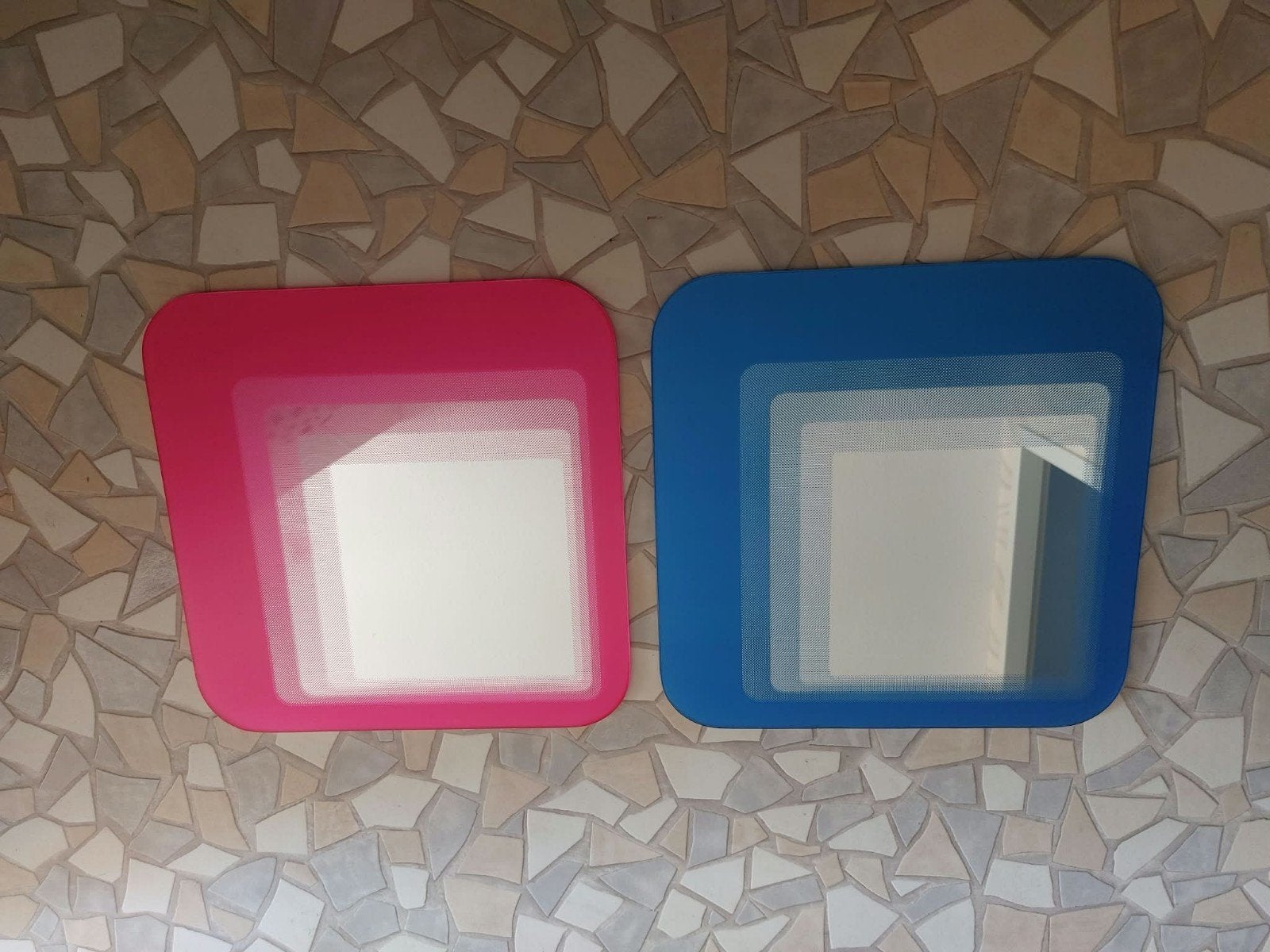 roze en blauwe spiegel 30x30cm, Huis en Inrichting, Ophalen, Vierkant, Minder dan 50 cm, Minder dan 100 cm