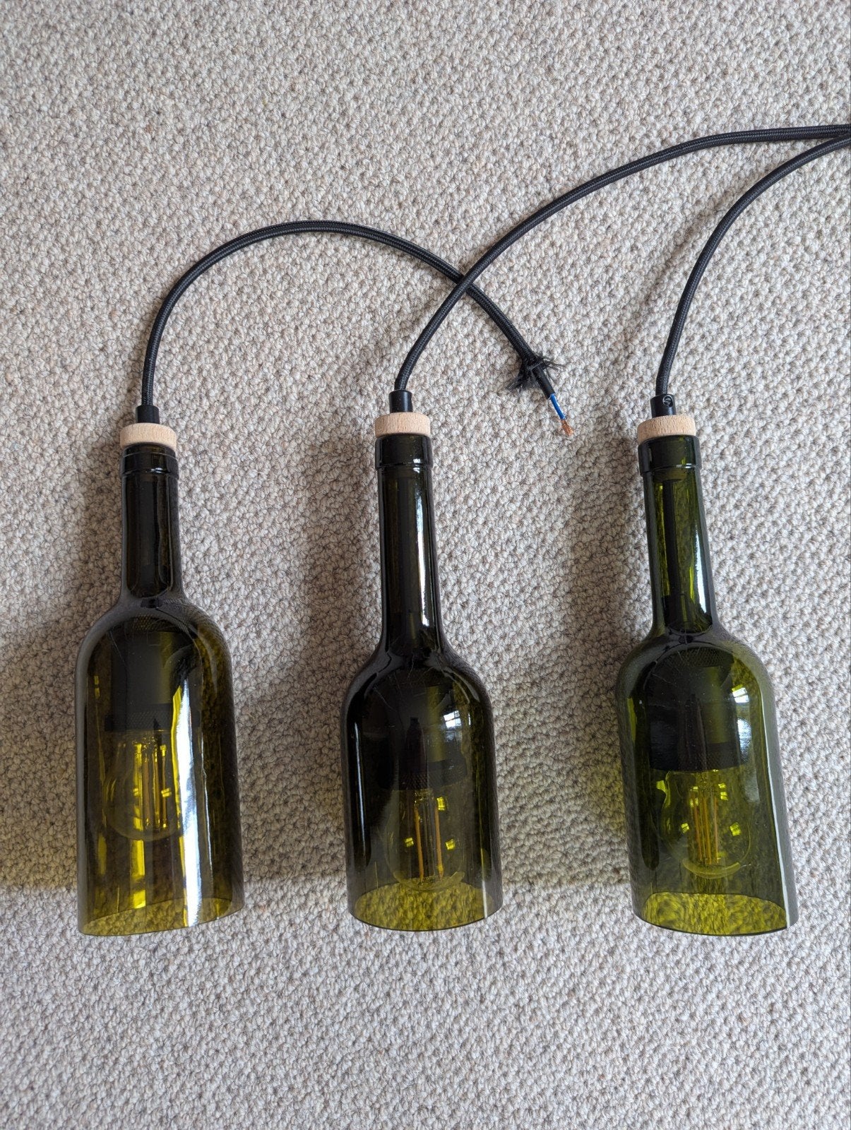 3 Rebottled hanglampen, Ophalen, Nieuw, Glas