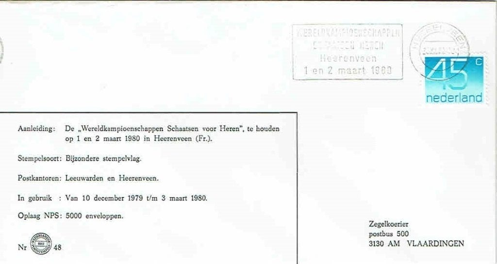 Nederland 1980 WK Schaatsen Heren Heerenveen sport, Verzenden, Envelop