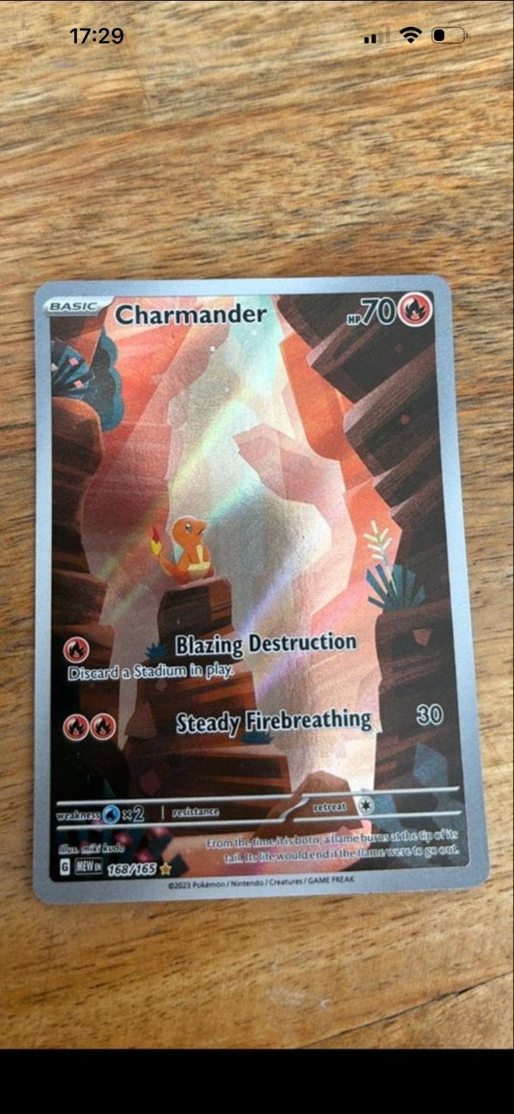 Pokémon Kaart Charmander 168/165 Full Art (Obsidian Flames), Ophalen of Verzenden, Zo goed als nieuw, Losse kaart, Foil