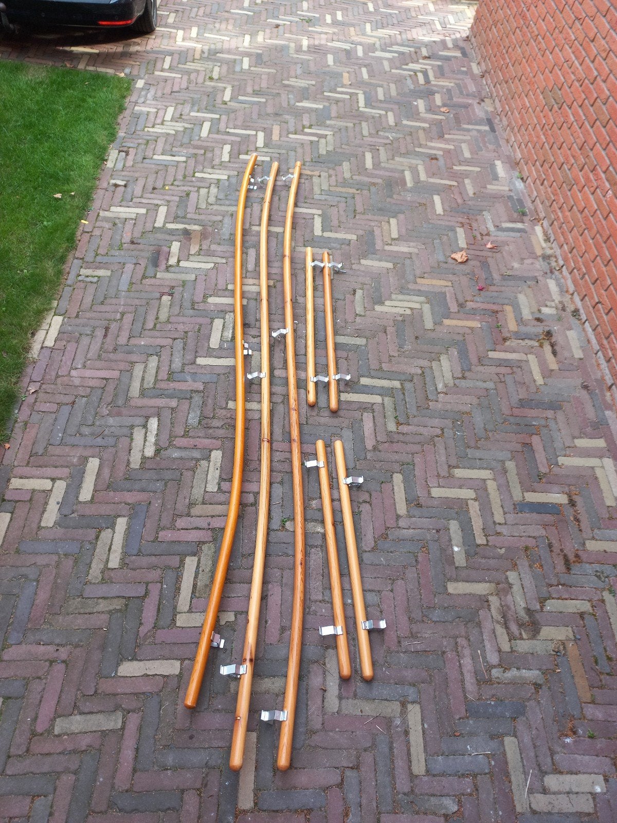 Houten trapleuningen diverse lengtes, Ophalen, Gebruikt