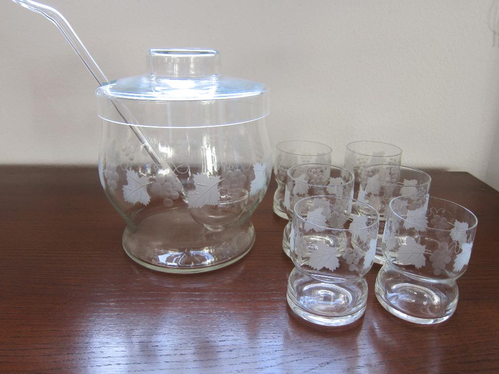 Bowlschaal met 6 glazen, Ophalen, Glas of Glazen, Gebruikt, Glas
