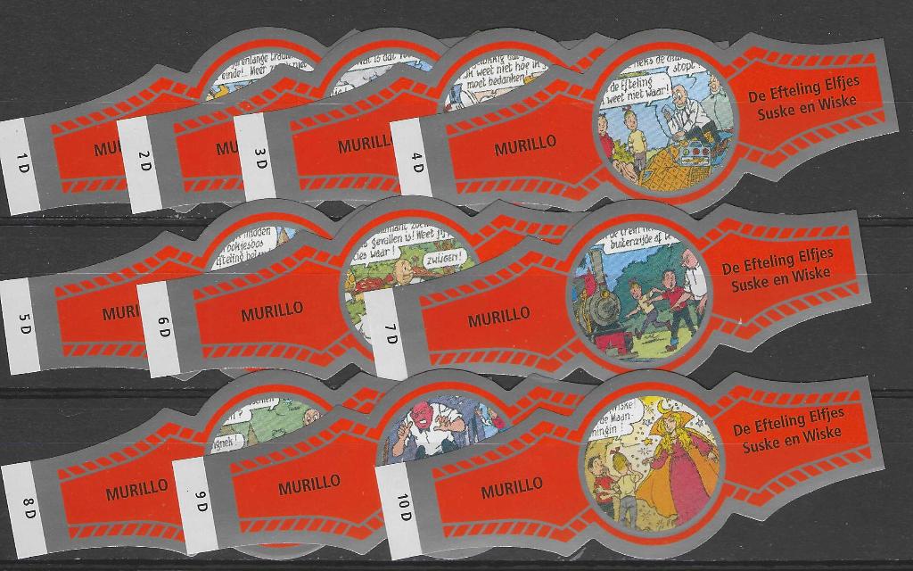 reeks  2656  suske en wiske   1-10  sigarenbanden, Ophalen of Verzenden, Zo goed als nieuw, Sigarenbandjes