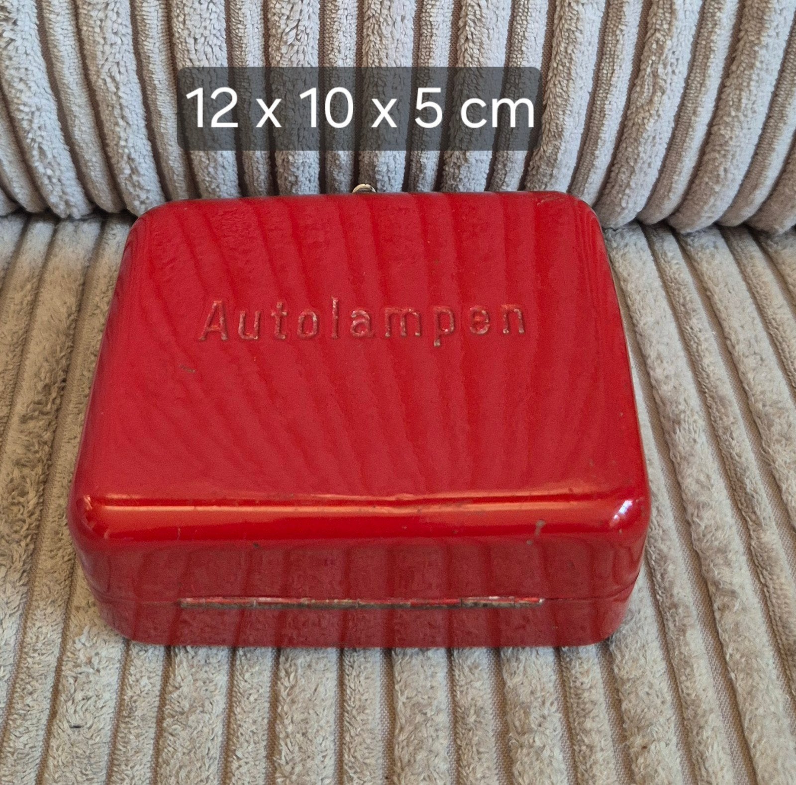 Vintage Rood Autolampen Blikje - 12x10x5 cm, Ophalen of Verzenden