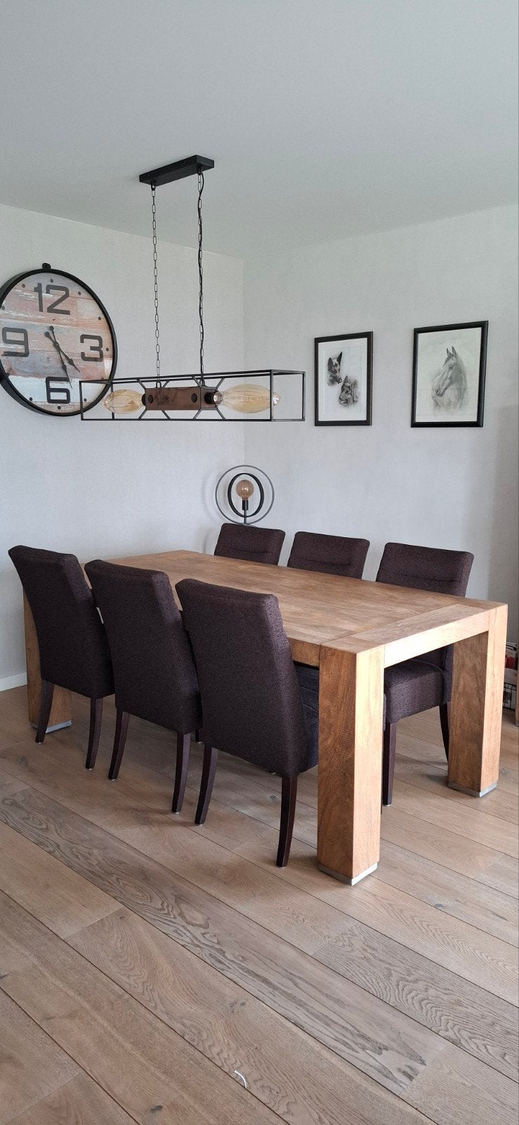 Robuuste houten eettafel met 6 stoelen, Huis en Inrichting, Tafels | Eettafels, Ophalen, Modern, Robuust, 50 tot 100 cm, Zo goed als nieuw