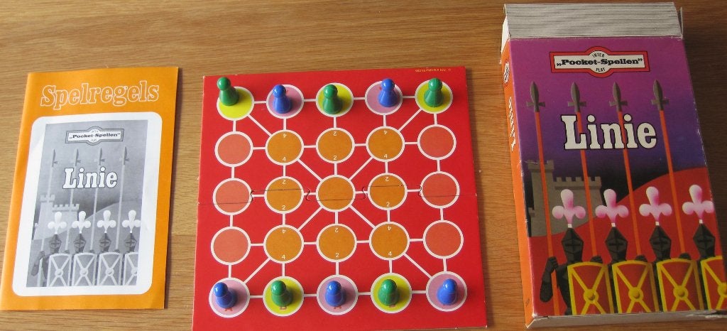 bordspel Linie - pocketspel voor 2 spelers - 1974, Hobby en Vrije tijd, Een of twee spelers, Ophalen of Verzenden, Zo goed als nieuw