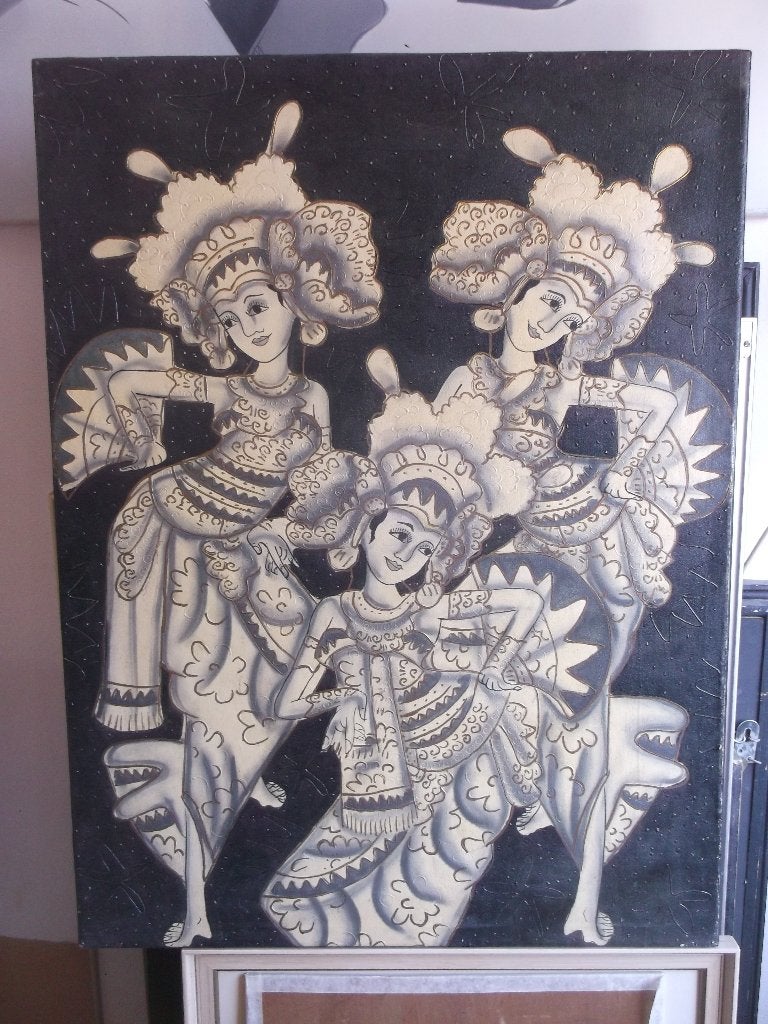 Leuk schilderij / volkskunst / Balinees? / Javaans?, Antiek en Kunst, Kunst | Niet-Westerse kunst, Ophalen of Verzenden, Schilderij