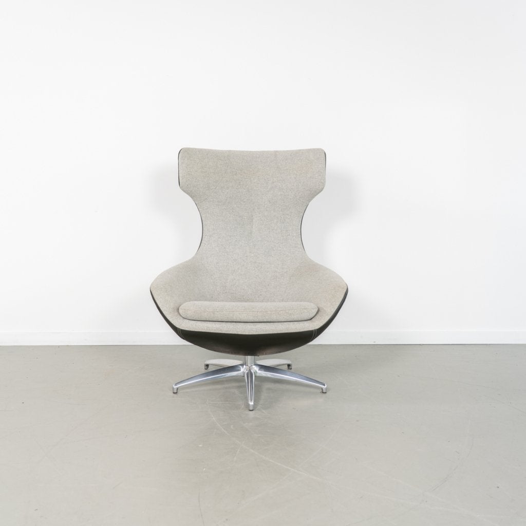 1x Leolux Caruzzo Fauteuil + Hocker Grijs Stof/Leer - Chroom, Huis en Inrichting, Fauteuils, Niet ingevuld, Leer, Niet ingevuld