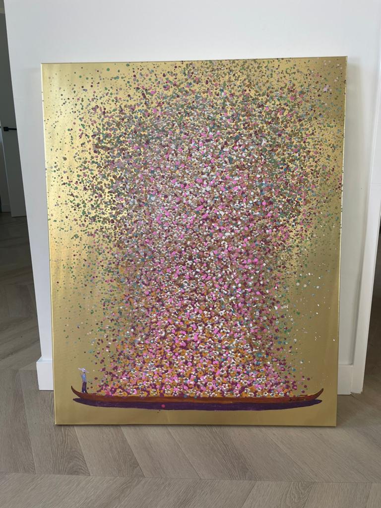 Schilderij goud - visser met verspatten, Ophalen