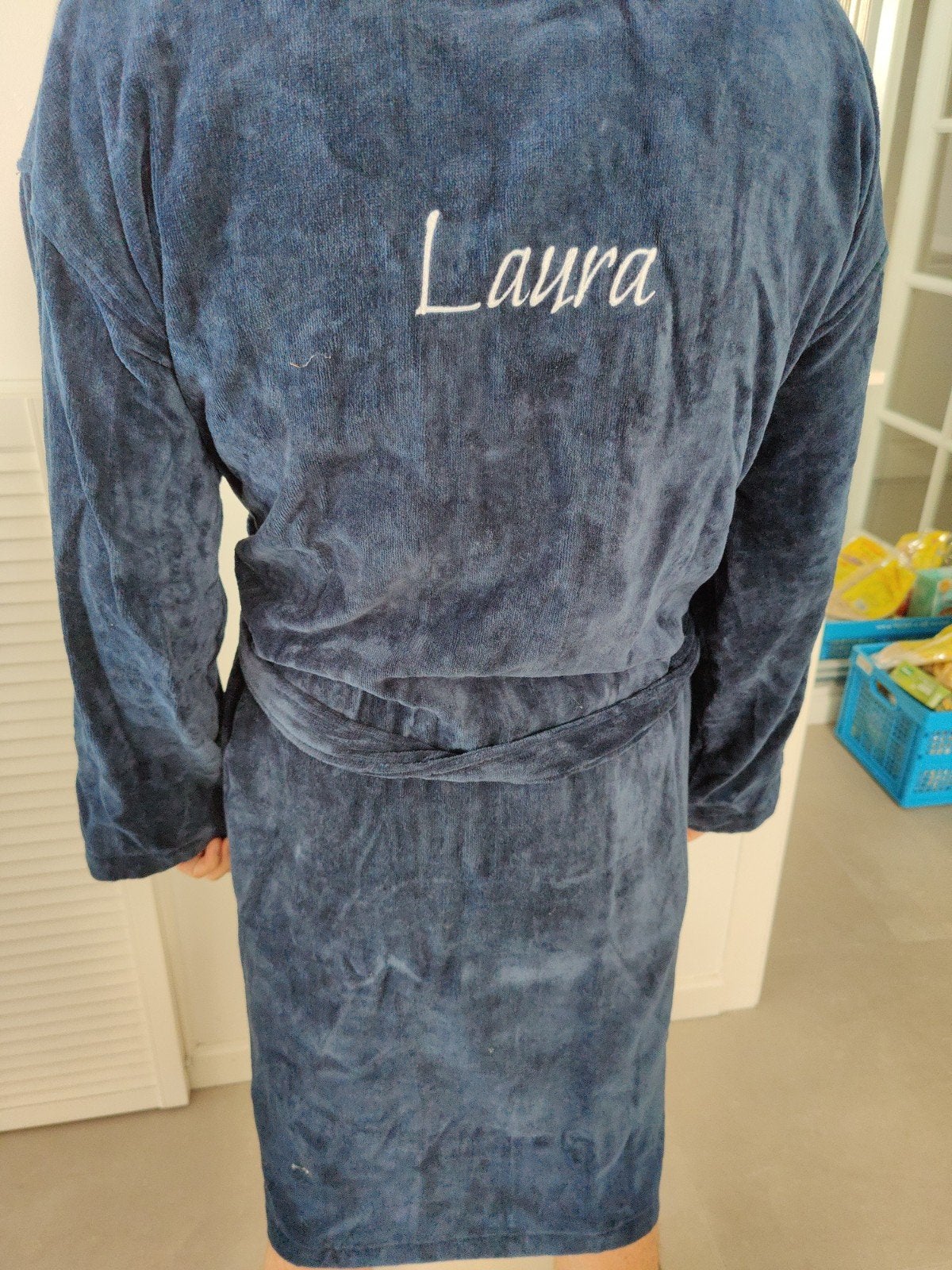 Badjas met naam 'Laura' - Donkerblauw, 100% katoen, YourSurprise, Ophalen of Verzenden, Zo goed als nieuw