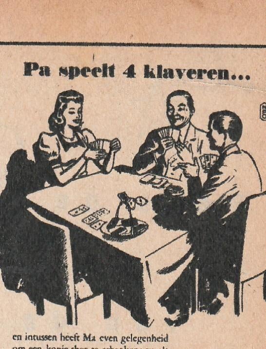retro reclame 1946 Van Dungen chocolade kaartspel klaveren, Verzamelen, Retro, Verzenden, Overige typen
