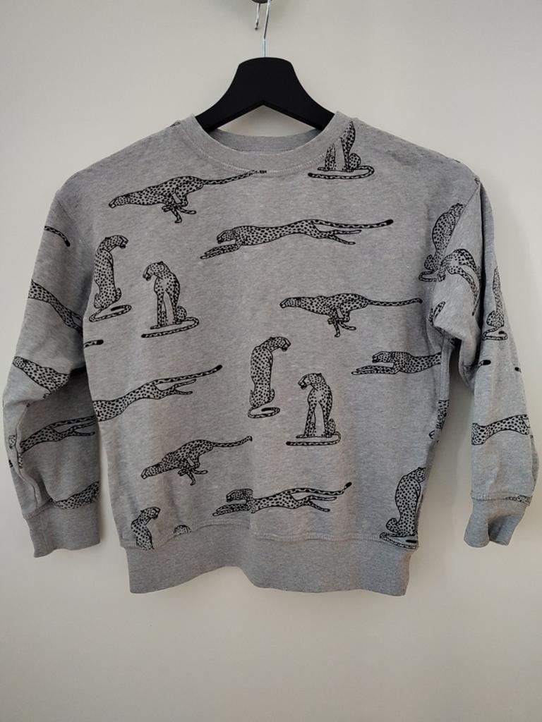 Grijze trui met cheetah print - H&M (maat 122/128), Gebruikt, Jongen of Meisje, Trui of Vest, Ophalen of Verzenden