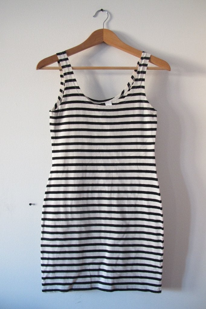 Black & white striped dress (H&M), H&M, Zwart, Ophalen of Verzenden, Maat 34 (XS) of kleiner