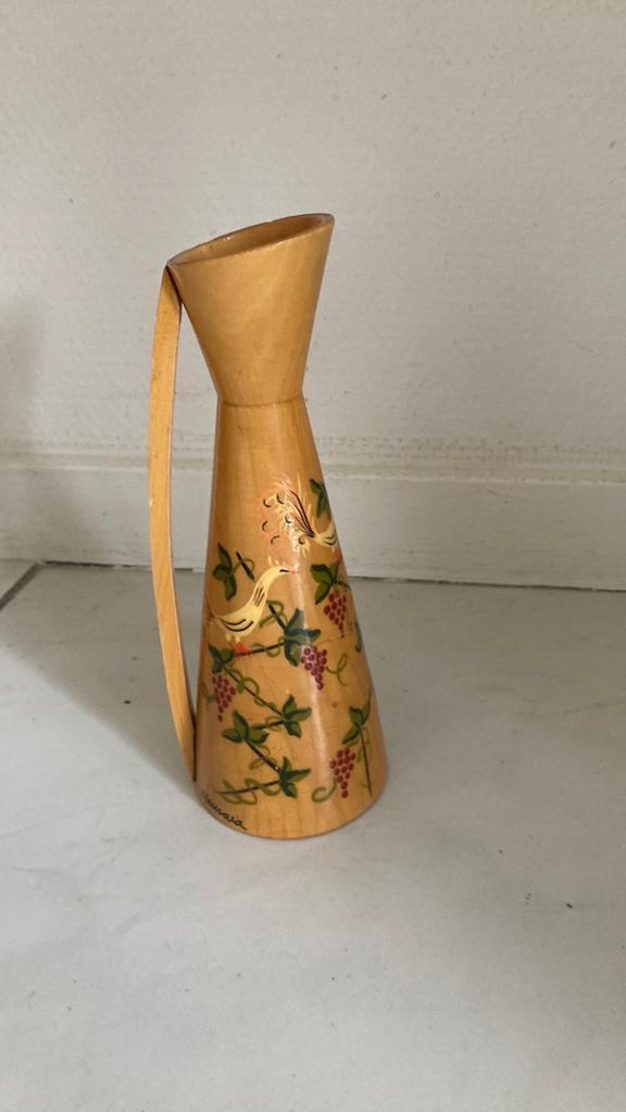 Houten vaasje met handgeschilderde decoratie, Antiek en Kunst, Antiek | Vazen, Ophalen of Verzenden