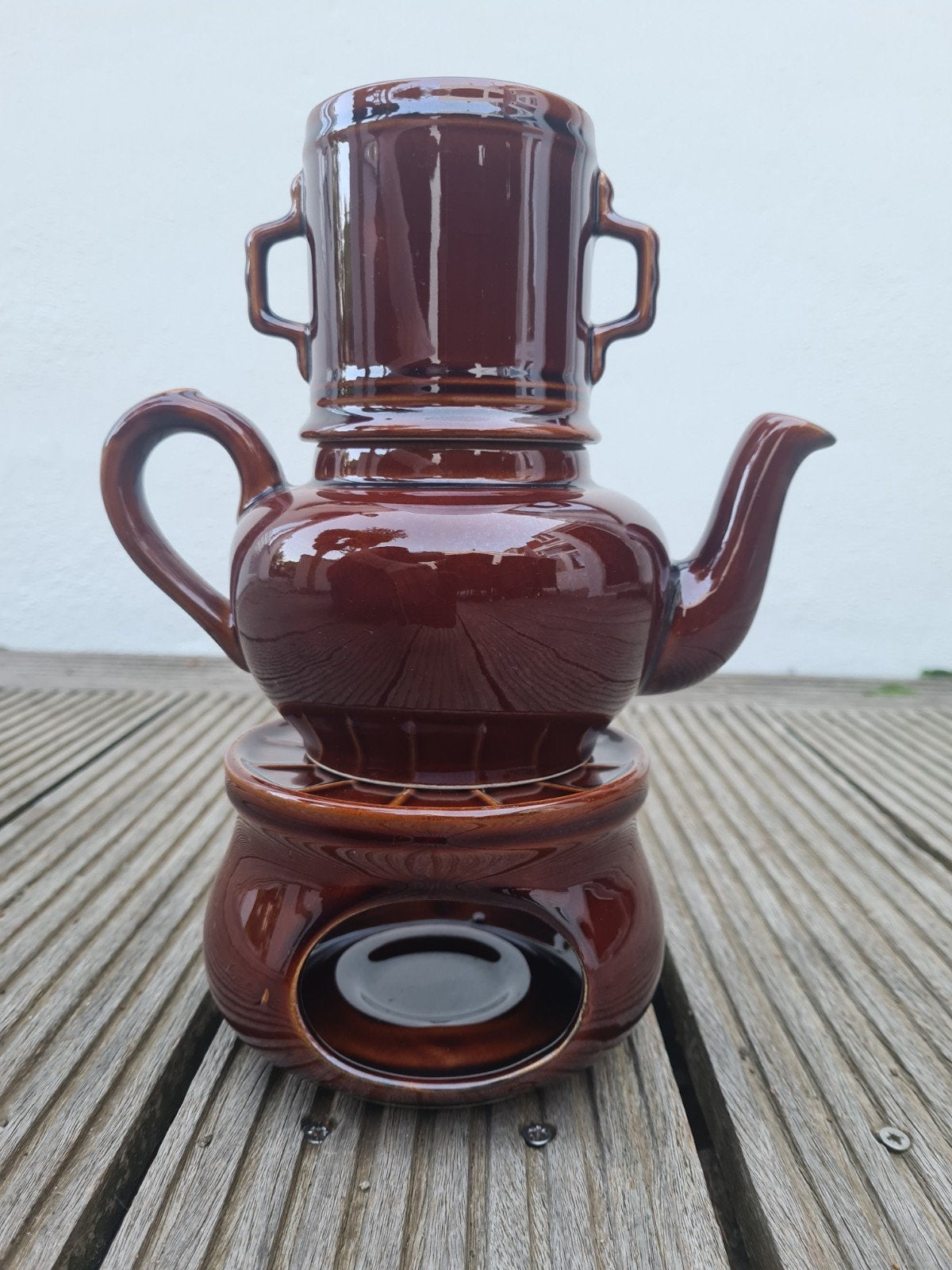 Vintage Van Nelle bruine koffiepot met theelicht., Ophalen of Verzenden
