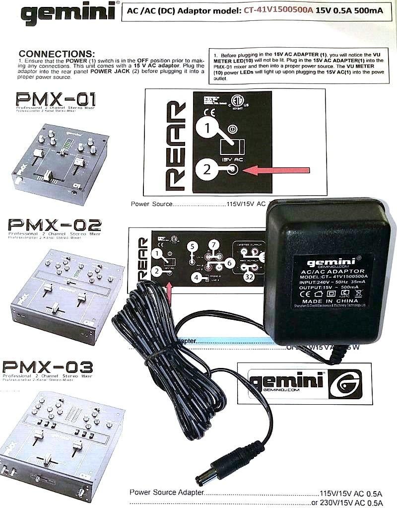 Gemini PMX CT-41V1500500A 15V 0.5A 7.5W AC ~ AC Adapter UK, Ophalen of Verzenden, Nieuw