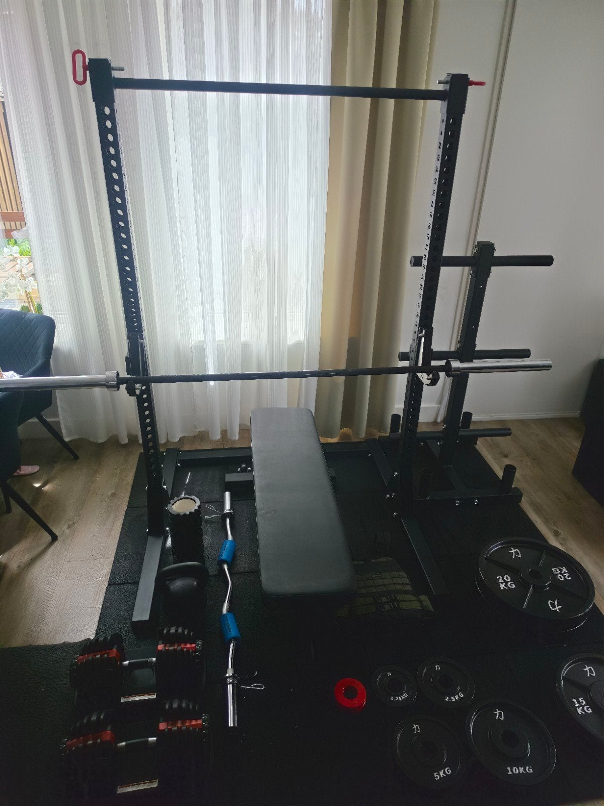 Complete fitness set, Olympische set , 149.5kg, bankje, Sport en Fitness, Fitnessmaterialen, Ophalen, Zo goed als nieuw