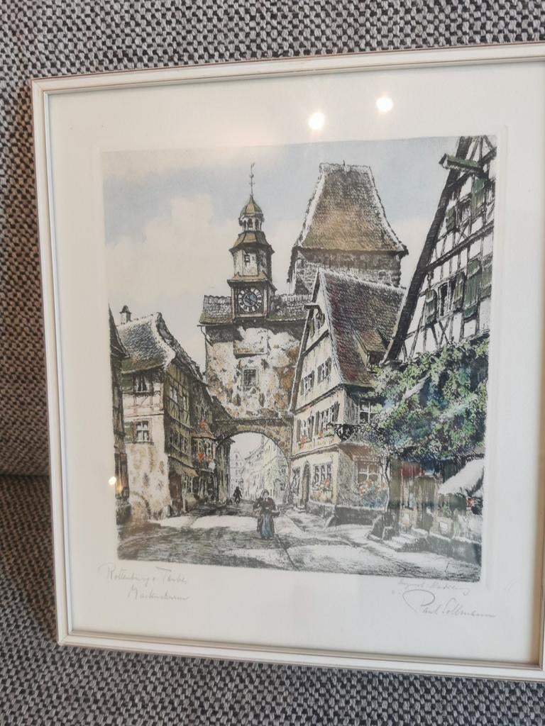 Paul Sollmann kleuren ets Markusturm ob der Taub, Antiek en Kunst, Kunst | Etsen en Gravures, Ophalen of Verzenden