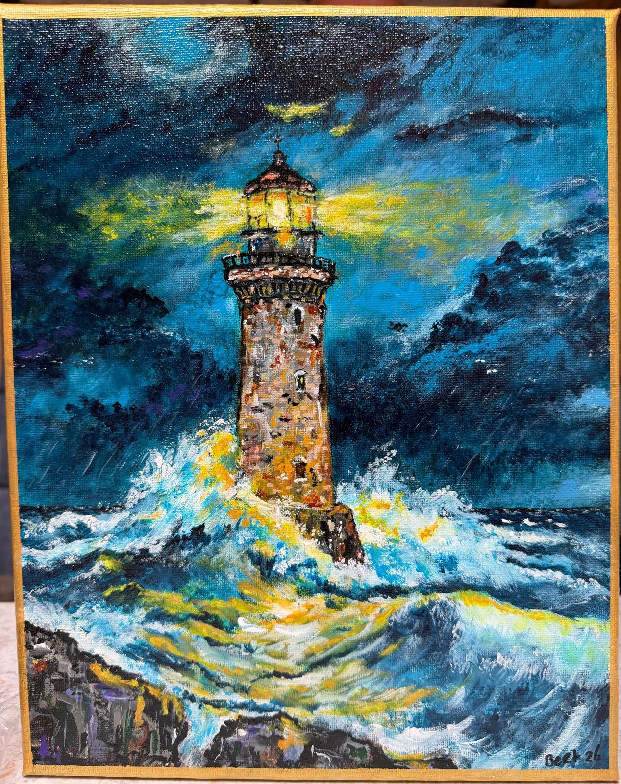 Vuurtoren, Ophalen of Verzenden, Gesigneerd, Acrylverf, Landschap