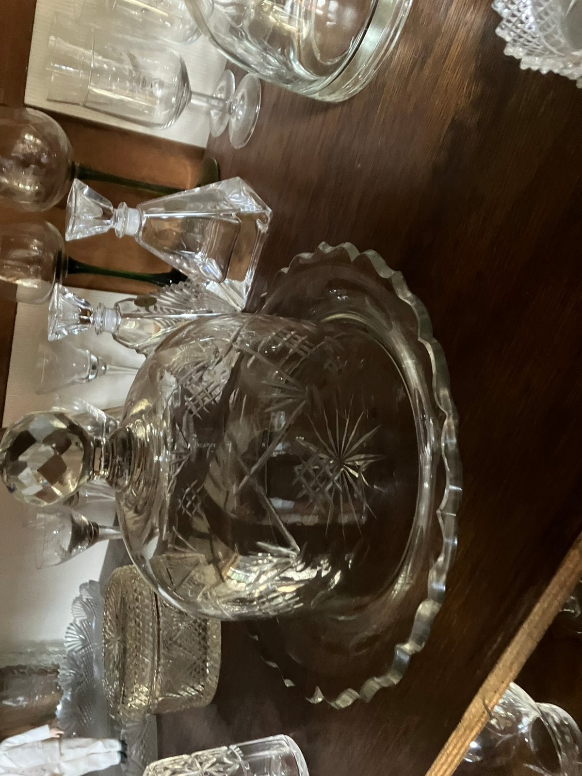 Antiek kristallen schaal met bovenkant, Ophalen of Verzenden