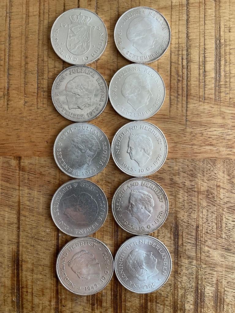 10 x 10 gulden zilver Juliana, Postzegels en Munten, Munten | Nederland, Koningin Juliana, Zilver, Ophalen of Verzenden, Losse munt