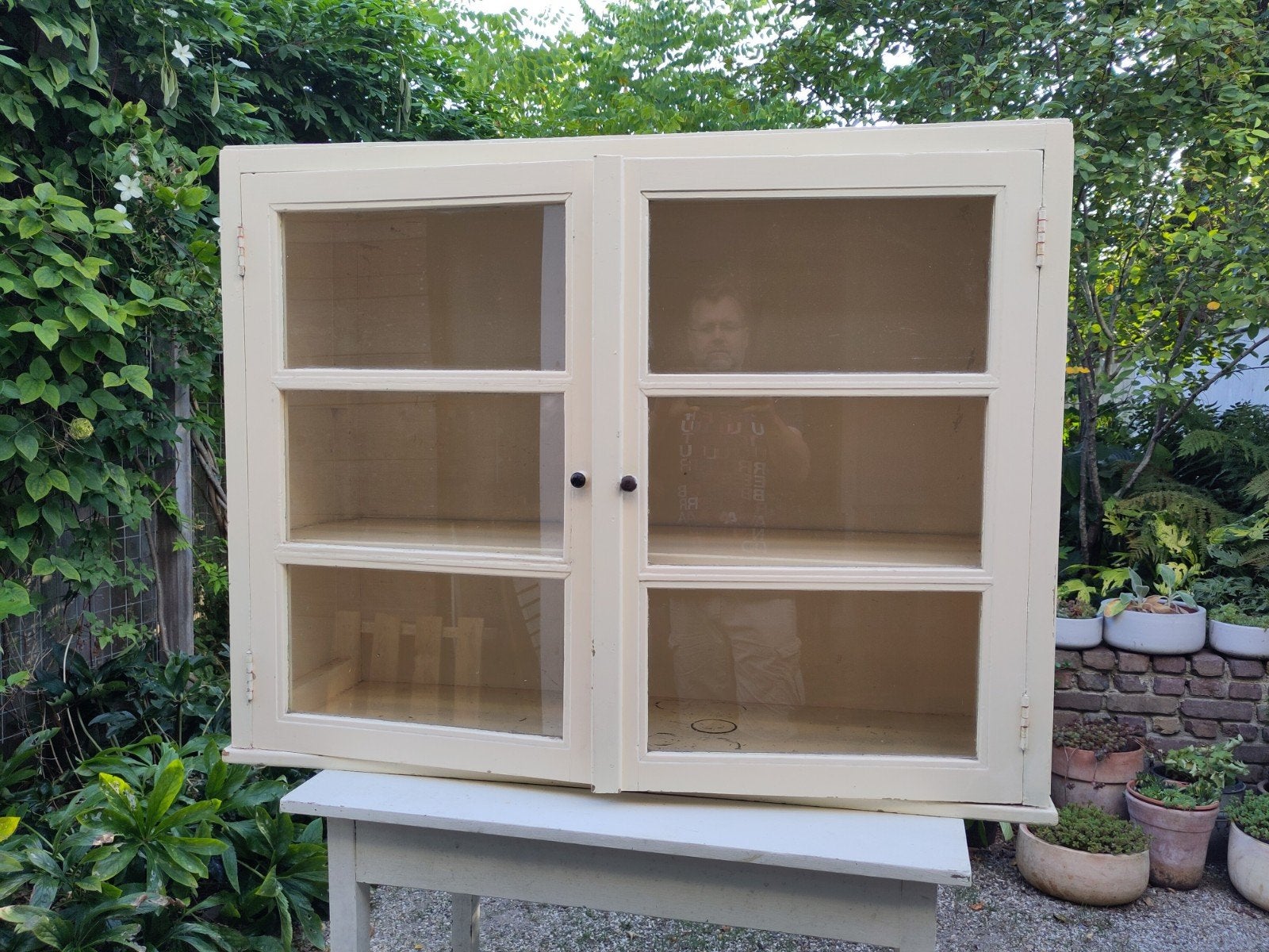 Oud keukenkastje voor aan de muur, Ophalen, Gebruikt, 100 tot 150 cm, Glas