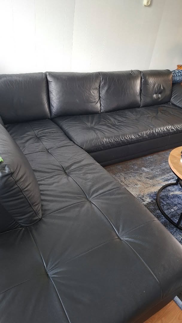 Zwarte Leren Hoekbank, Ophalen, Gebruikt, Hoekbank, 300 cm of meer