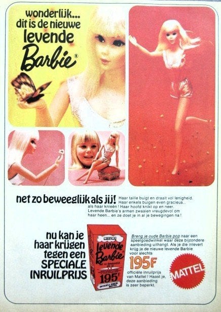 5 vintage advertenties reclames Barbie  1970-80 Mattel, Verzamelen, Ophalen of Verzenden, Gebruikt