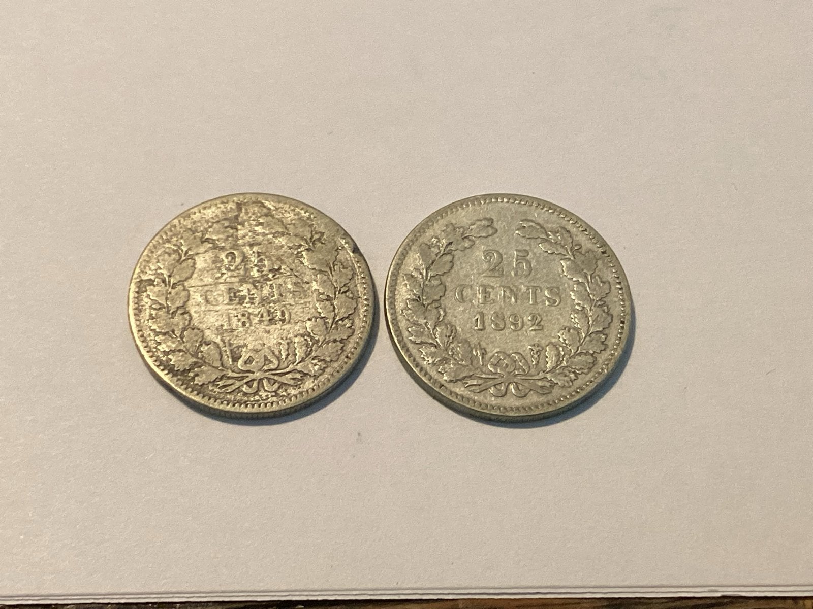 Oude Nederlandse munten: 25 cent zilver 1849/1892 € 50, Koning Willem III, Setje, Zilver, Overige waardes
