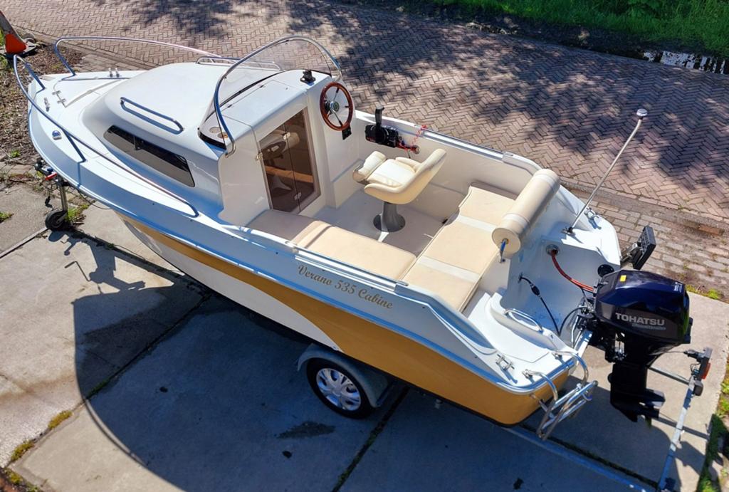 Prachtige Verano 535 Cabin 2017 Tohatsu 20PK en kanteltraile, Ophalen, Gebruikt
